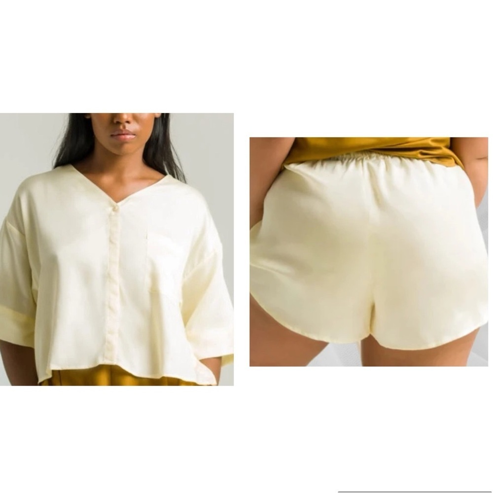 Ettitude Vanilla XS Sateen Shortie and Short Sleeve Shirt NWT Lounge Set 🧈